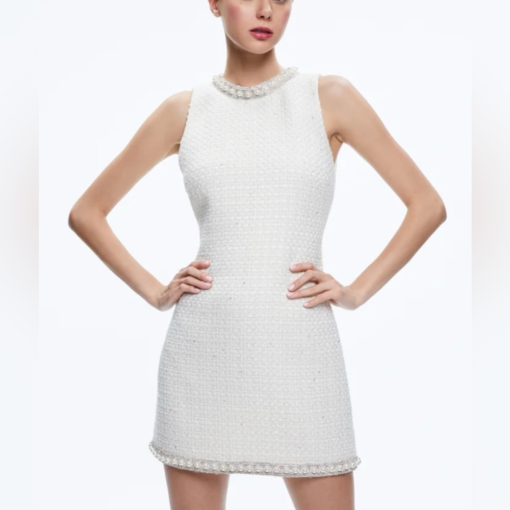 Alice + Olivia Coley Embellished Tweed Mini Dress